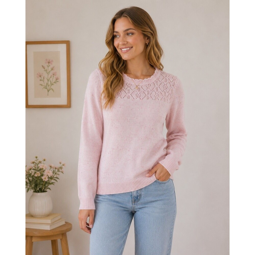 Alfred Dunner Womens Cable Knit Sweater M Metallic Threads Light Weight Pink